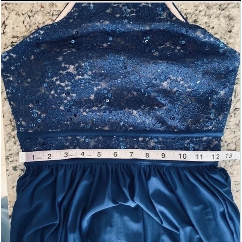 PROM FORMAL NIGHTWAY BLUE LACE, SEQUINS DOUBLE SPAGHETTI STRAPS VEUC - Picture 5 of 12